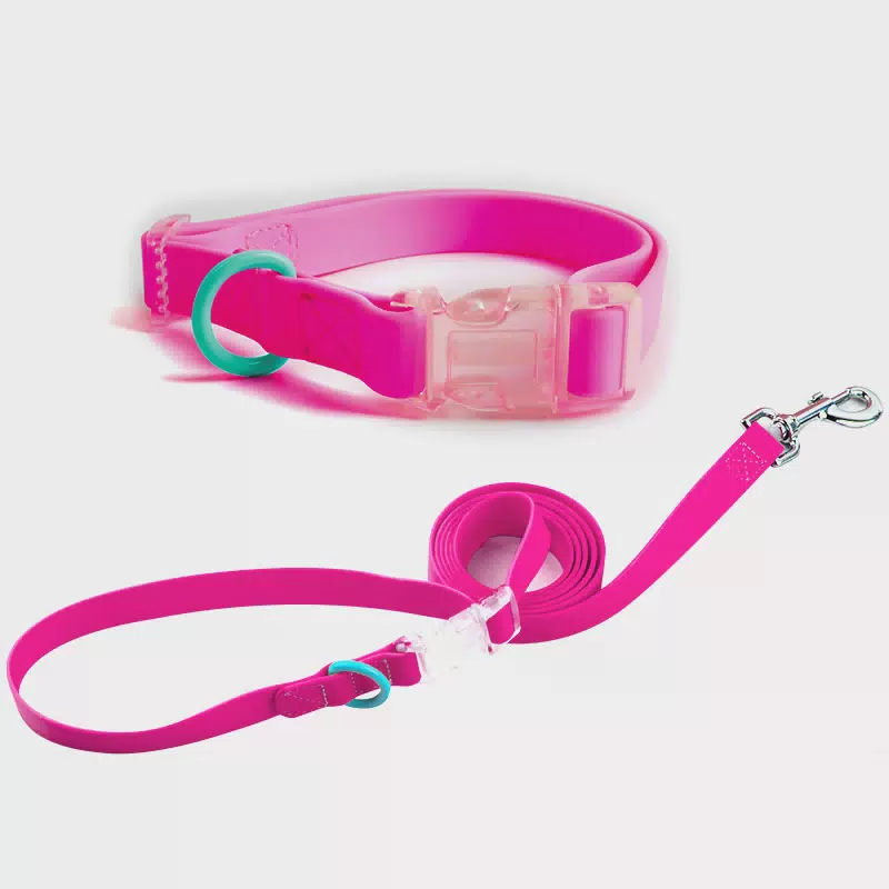 Silicone Coated Webbing Pet Adjustable Comfort Custom Pvc Waterproof Dog Leash Collar Set with Transparent Plastic Buckle Collar And Leash 1 / 3m(9.84ft)