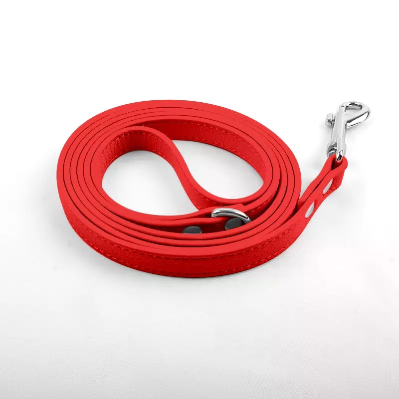 Custom Colors Personalized Leather Dog Lead Vegan Bioderable Breathable Adjustable Leather Pet Dog Collar and Leash Red / 1.5m(4.92ft)