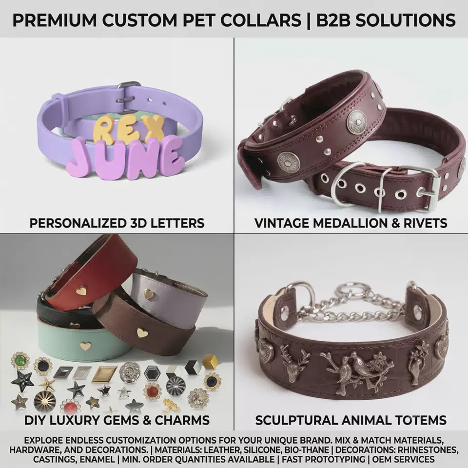 Fashion Designer Dog Collars Designer Stitching Pattern Flower Leather Dog Collar Custom Dog Collar for Small Medium Large custom / S
