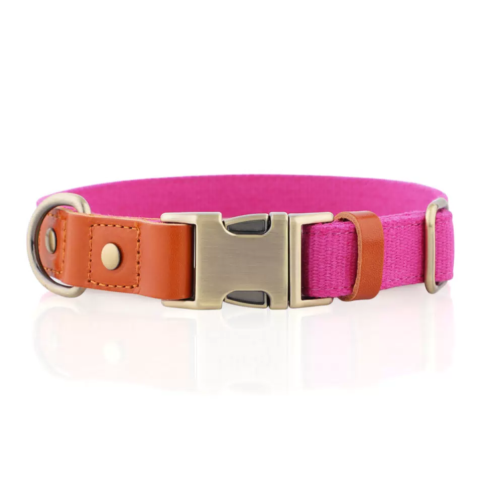 Breathable Hemp Weave and Leather Dog Collar Rose Red / S