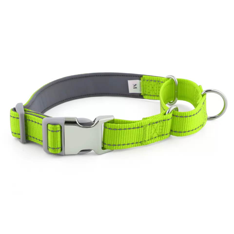 Reflective Neoprene Dog Collar Bright Green / M