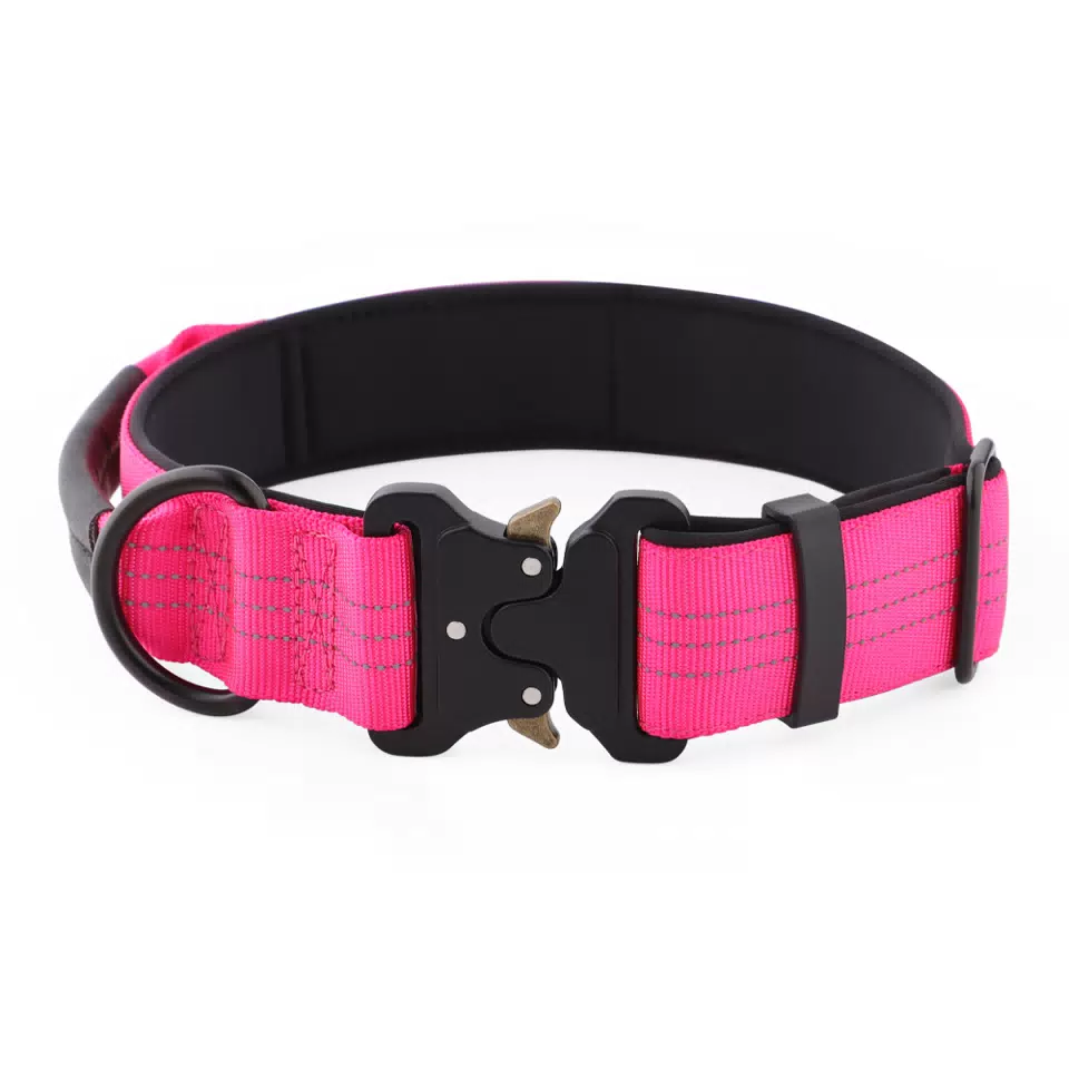 Tactical Dog Collar with Handle Rose Red / S