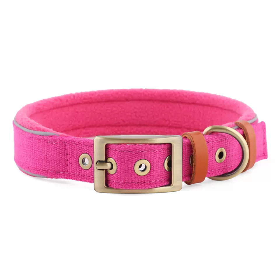 Warm Linen-Velvet Buckle Dog Collar Rose Red / S