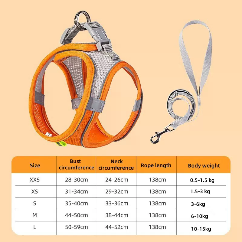 Escape Proof Safe Adjustable Kitten Vest Harnesses Soft Breathable Mesh Jacket with Reflective Strips Cat Harness and Leash Set orange- grey / XS (3-6 kg)