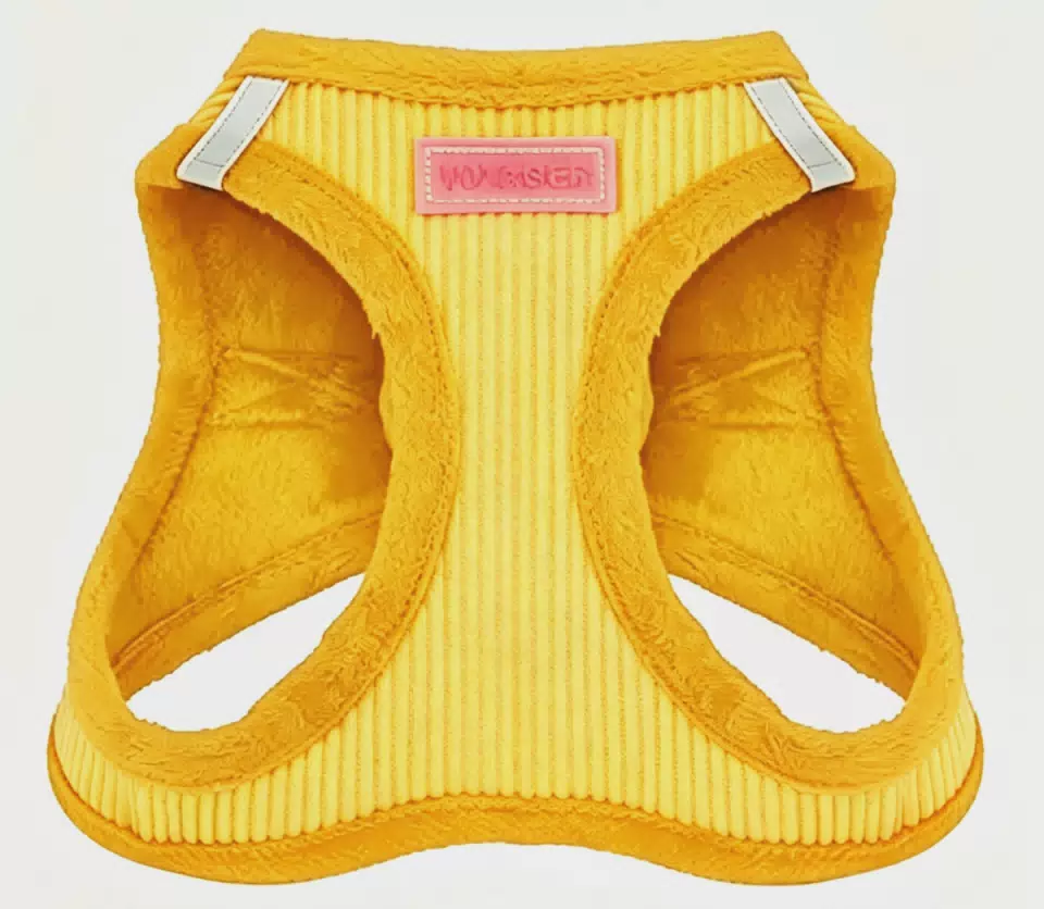 Luxury Reflective Solid Medium Dog Chest and Back Plush Thickened Harness for Outdoor Walking Fashion Autumn/Winter Yellow / XS