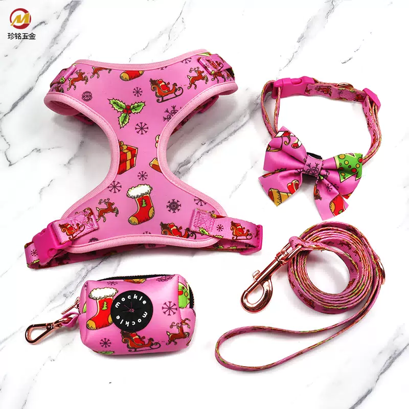 Christmas Print Dog Harness and Leash Set