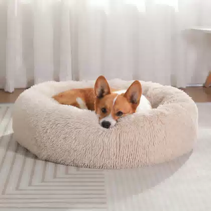 Nice Quality Drop Shipping Cute Animal Fluffy Dog Bed Premium Plush Donut Calming Bed for Pet