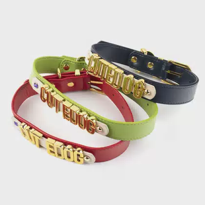 Custom Luxury Anti Lost Pu Leather Dog Name Collar DIY Letter Training Colla Comfort Pets Lead Pu Leather Dog Collar with Tag
