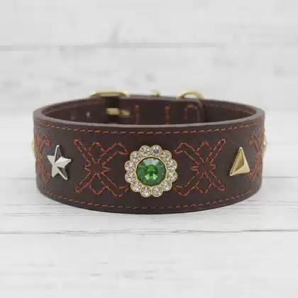Spiked & Decoration Heavy Duty Designer Leather Dog Collar Studded Custom Pet Dog Leather Letter Collar with Charm Diy