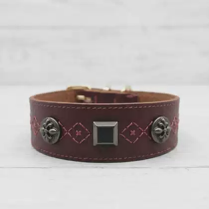 Fashion Designer Dog Collars Designer Stitching Pattern Flower Leather Dog Collar Custom Dog Collar for Small Medium Large