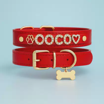 Waterproof Personalized Bling Diamond Letter Puppy Cat Pet Collar Custom Luxury PVC Leather Dog Collar with Rhinestone Accseeory