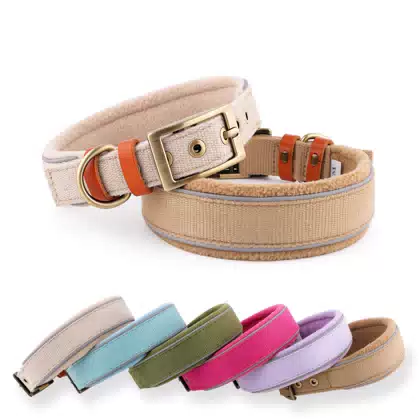 Warm Linen-Velvet Buckle Dog Collar