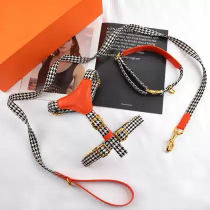 Small Medium Large Dog Collar PET New Design Striped Webbing Leather Dog Harness Set Adjustable Handmade Dog Leash and Harness