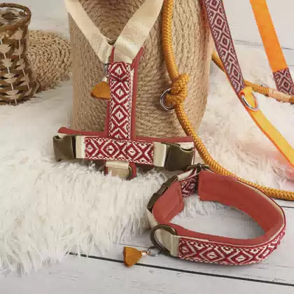 No Pull Adjustable Luxury Designer Pet Vest Boho Leash and Collar Set Manufacturer Haustier Boho Custom Neoprene Dog Harness