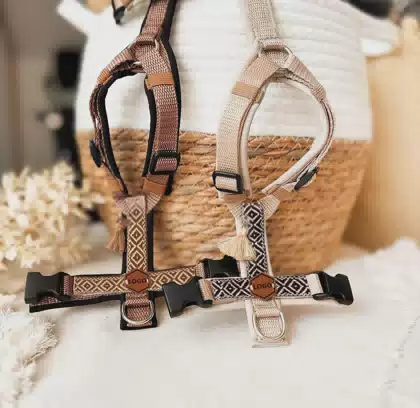 No Pull Adjustable Y Pet Vest Luxury Designer Manufacturer Boho Premium Jacquard Leash & Collar Set Custom Nylon Dog Harness Set