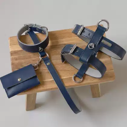 Anti Pull Private Label Deep Blue Color No Pull Adjustable Pet Vest Manufacturer Teddy Leather Dog Harness with Metal Buckle