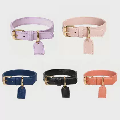 Custom Tag Luxury Leather Dog Collar Pet Metal Accessories Leash Harness Wholesale Vegan Leather Collar for Dog Puppy Med Large